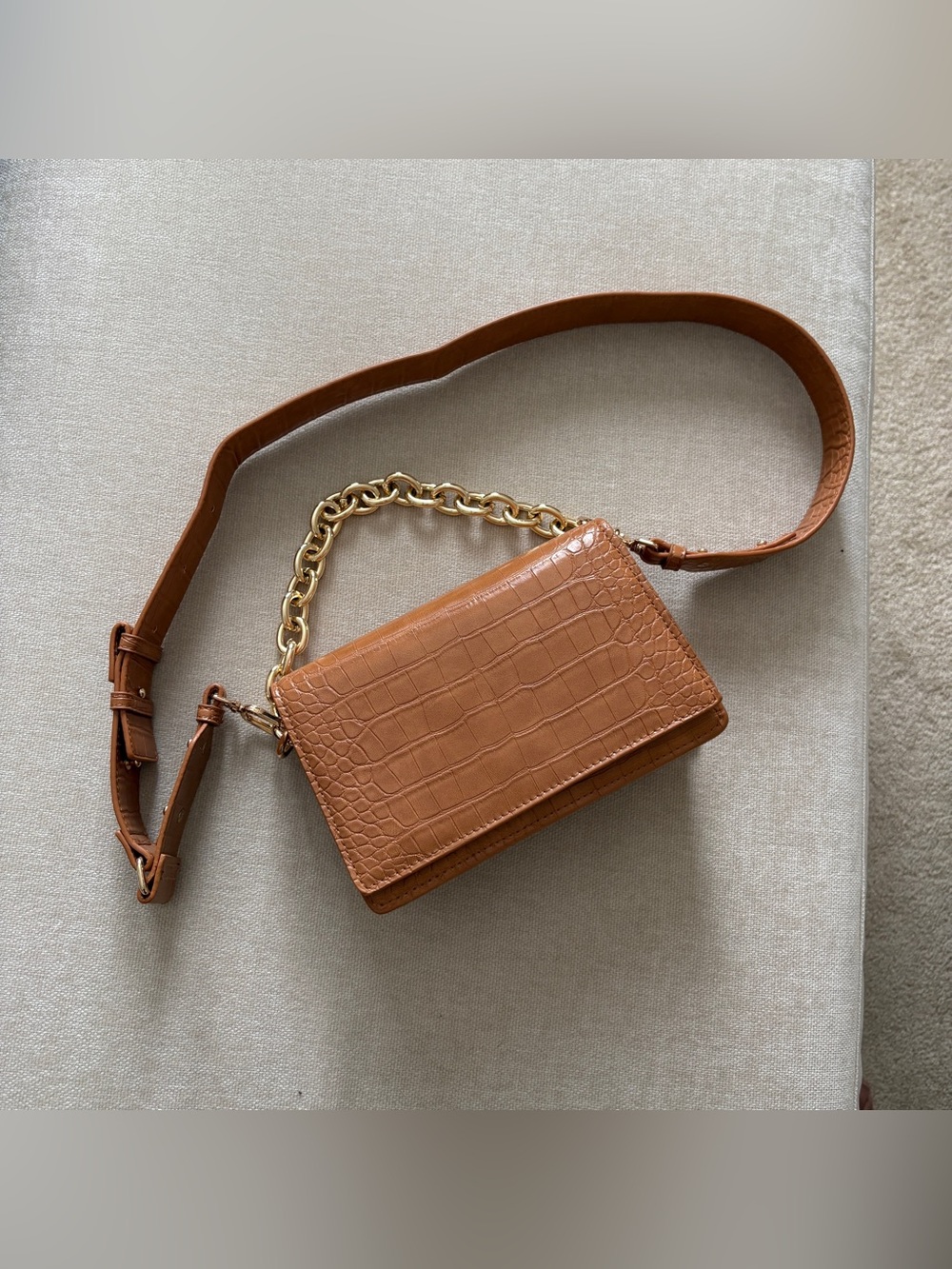 Mango Crocodile-Effect Faux Leather Chain Bag